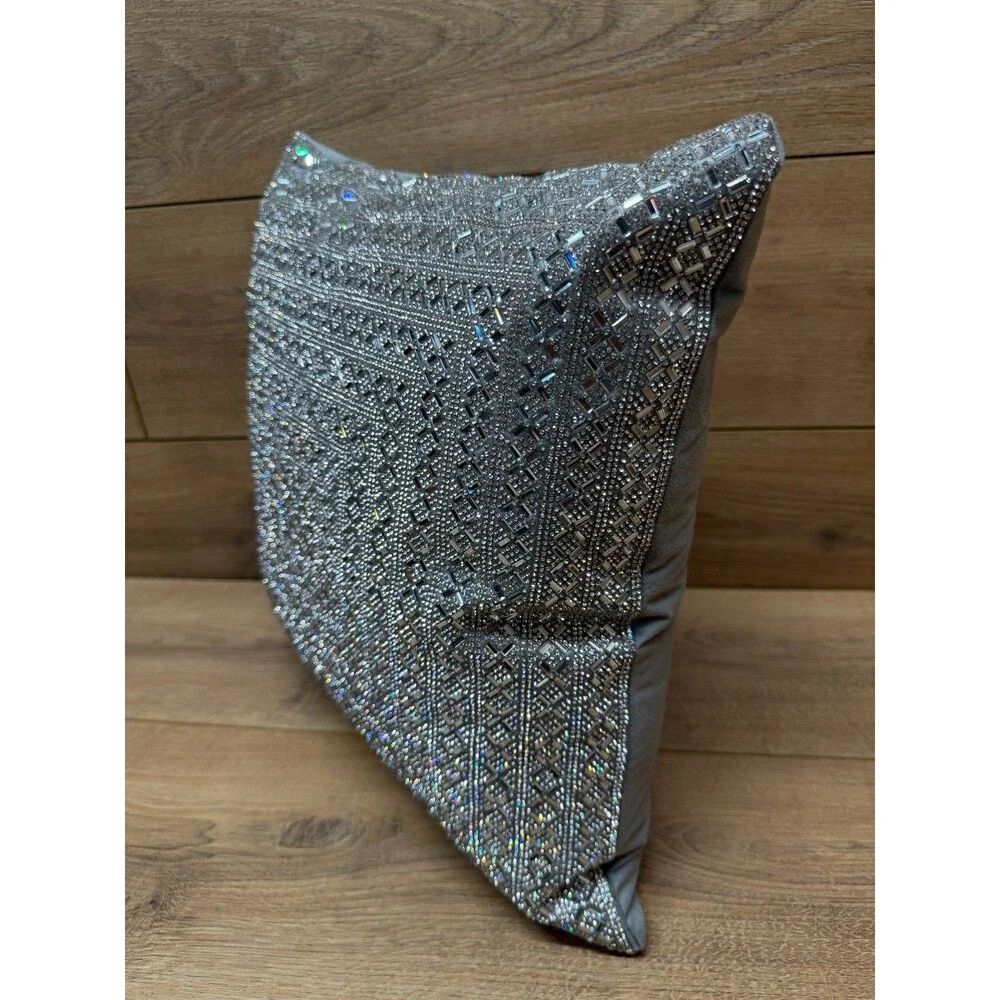 Sparkle Home Silver Madison Ave Jeweled Decorative Rhinestone Pillow 16